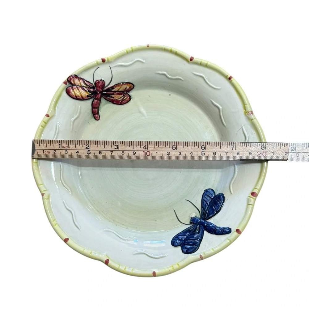 Frutuoso and Frutuoso Dragonfly‎ Majolica Salad Plates set of 2 Vintage Portugal